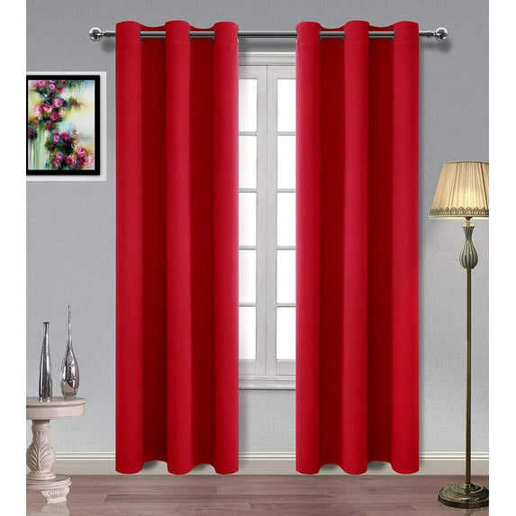 MDS Blackout Curtains for Living Room and Bedroom Thermal Insulated Grommet Room Darkening Draperies 2 Panels (Red 42x72)