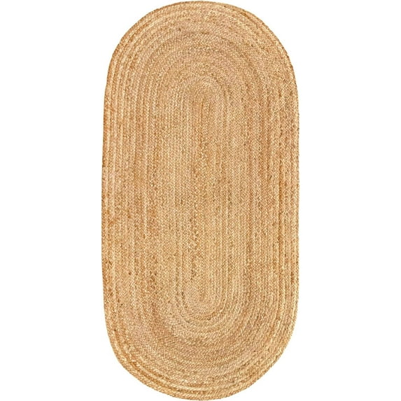 MDS Hand Woven Jute Area Rug 2x8 feet - Natural Burlap Braided Reversible Oval Rugs for Home Decor, Living Room, Kitchen, Entryway Rug, Rustic, Natural Look Rug -Farmhouse (2'x8')