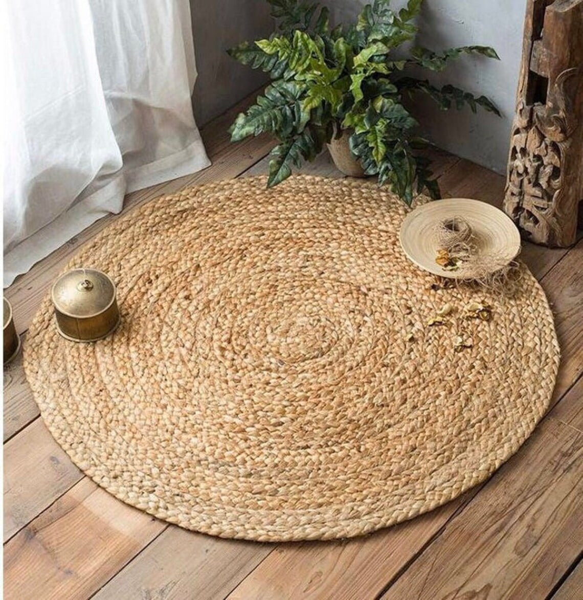 MDS Pack of 1 Pieces Hand Woven Jute Area Rug 4 feet Round Natural