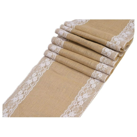 MDS Pack of 10 Wedding 12 x 108 inch Vintage Lace Burlap Table Runner, Rustic Farmhouse Jute Country Vintage Jute Burlap Roll for Wedding,Christmas Xmas New Year Party Jute Runner-Natural