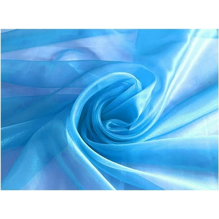 MDS Pack of 15 Yard Sheer Organza Fabric for Wedding Party Home Event Banquet Decorations, Backdrop Curtain Craft Dress Sewing Fashion DIY Crystal Organza Tulle Fabric Bolt 44” Wide - Blue