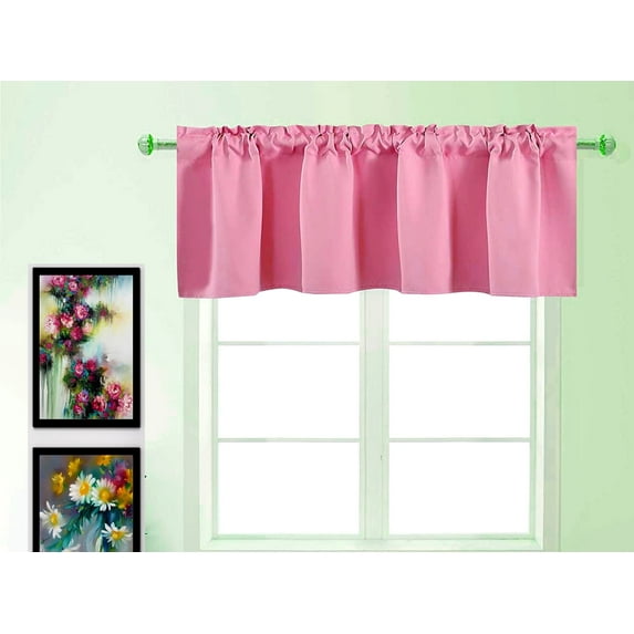 MDS Pack of 1 Solid Blackout Rod Pocket Valance Scalloped Valances curtains for Window Topper 42x18 (Pink)