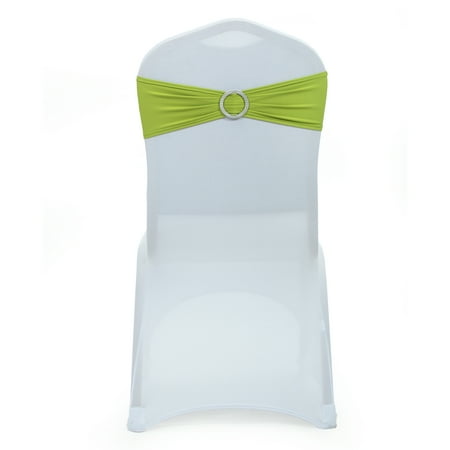 MDS Pack of 10 Spandex Chair Sashes Bow Ties With Buckle for Wedding - Apple Green