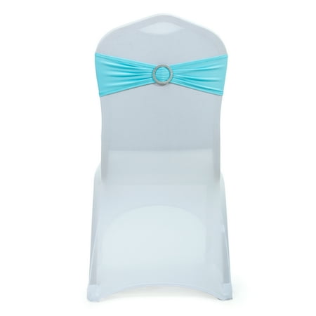MDS Pack of 10 Spandex Chair Sashes Bow Ties With Buckle for Wedding - Aqua Blue