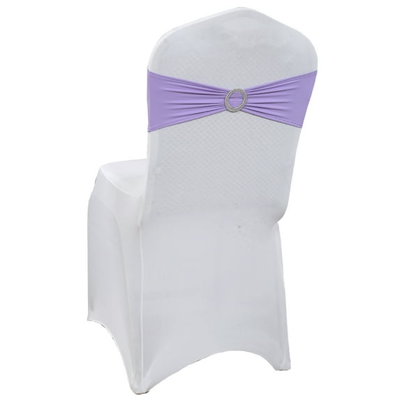 MDS Pack of 10 Spandex Chair Sashes Bow Ties With Buckle for Wedding - lavender