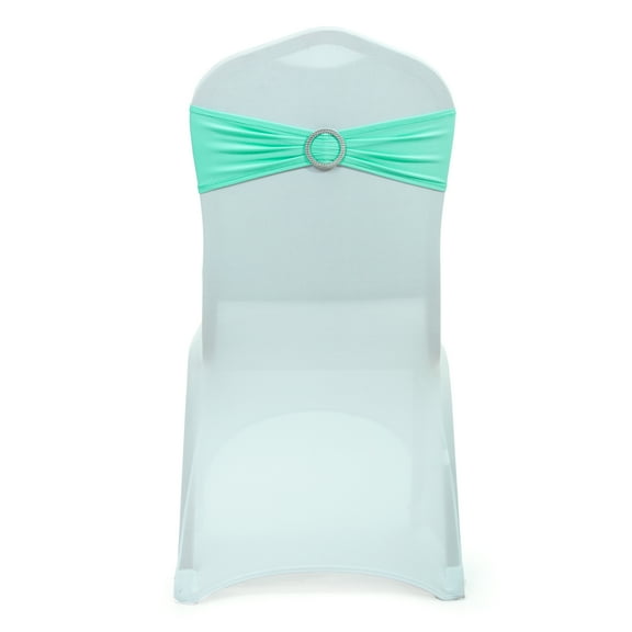 MDS Pack of 10 Spandex Chair Sashes Bow Ties With Buckle for Wedding - sea green