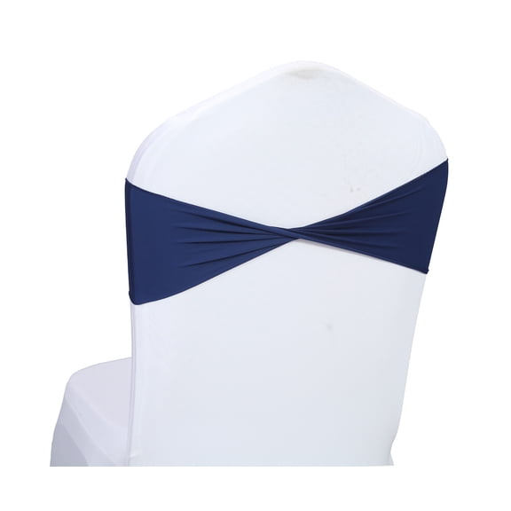 MDS Pack of 10 Spandex Chair Sashes Bow Ties Without Buckle for Wedding - Navy Blue