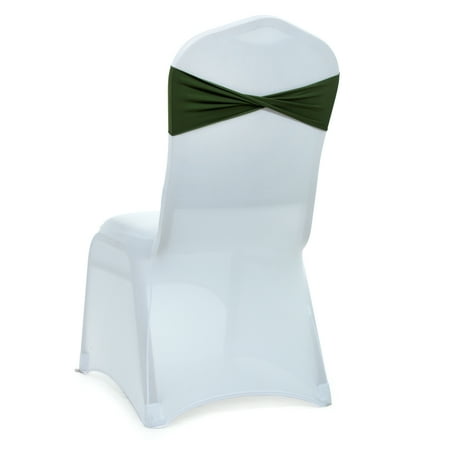 MDS Pack of 10 Spandex Chair Sashes Bow Ties Without Buckle for Wedding - Olive Green