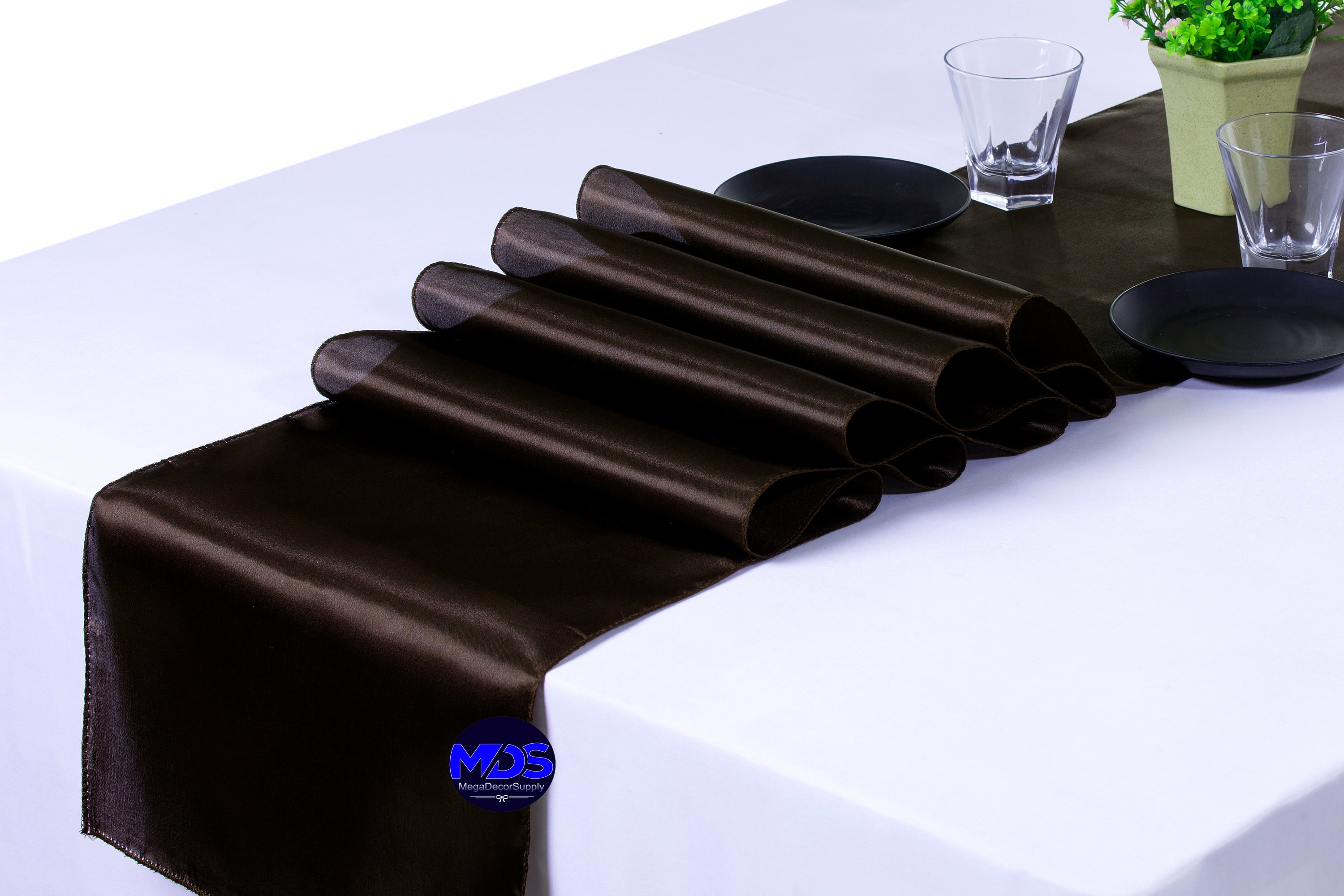 MDS Pack of 10 Wedding 12 x 108 inch Satin Table Runner for Wedding Banquet Decoration -Coffee