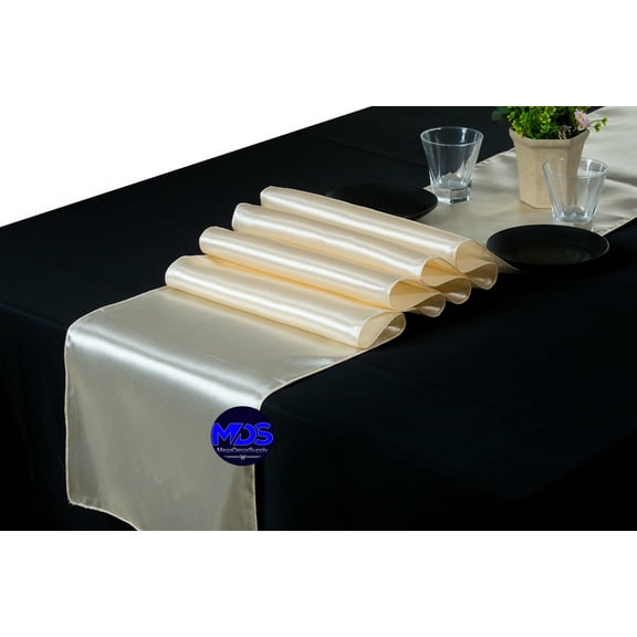 MDS Pack of 10 Wedding 12 x 108 inch Satin Table Runner for Wedding Banquet Decoration -Cream