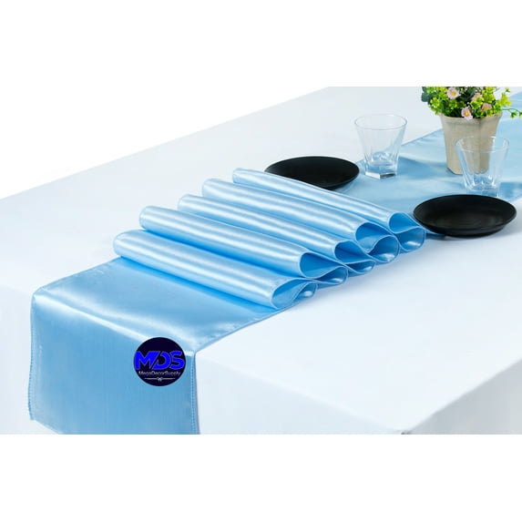 MDS Pack of 10 Wedding 12 x 108 inch Satin Table Runner for Wedding Banquet Decoration - baby blue