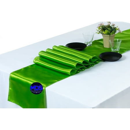 MDS Pack of 10 Wedding 12 x 108 inch Satin Table Runner for Wedding Banquet Decoration -parrot green