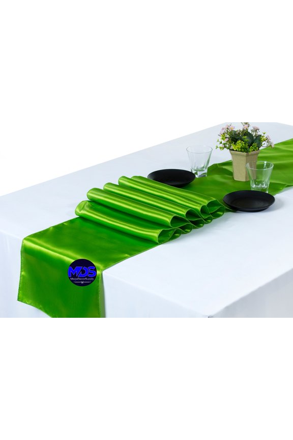 Pack of 10 Wedding 12 x 108 inch Satin Table Runner for Wedding Banquet Decoration -parrot green