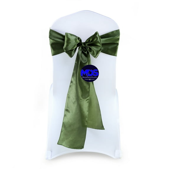 MDS Pack of 10 satin Chair Sashes Bow for Wedding and Events Supplies Party -Olive green