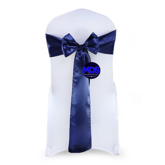 MDS Pack of 10 satin Chair Sashes Bow for Wedding and Events Supplies Party -navy Blue