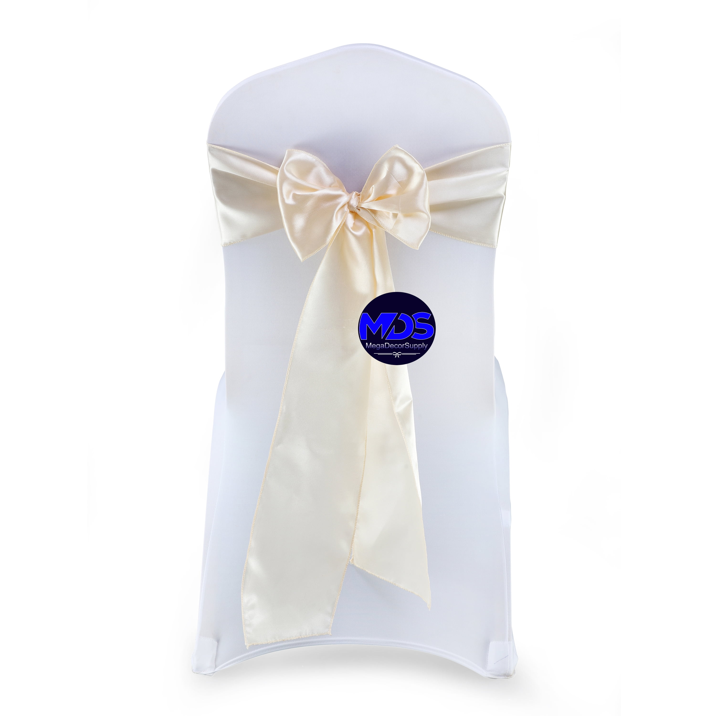 MDS Pack of 100 Satin Chair Sashes Bow Sash for Wedding and Events Decor Cream
