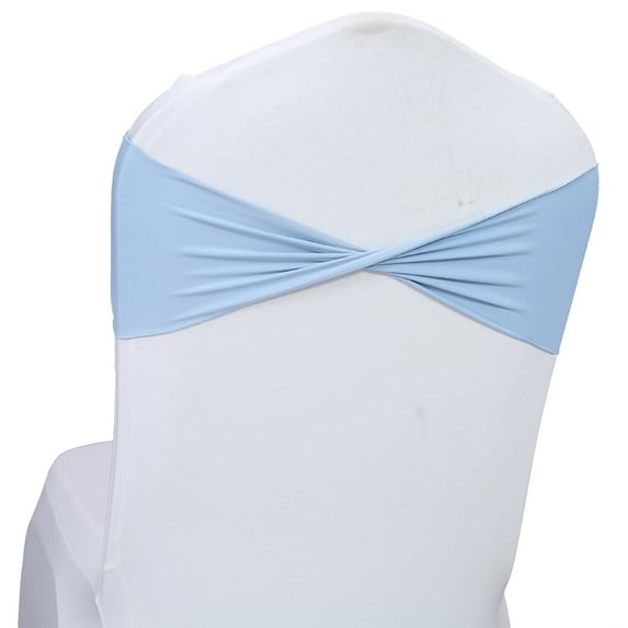 MDS Pack of 100 Spandex Chair Bow Sash Bands Ties Without Buckle for Wedding - Baby Blue
