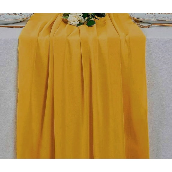 MDS Pack of 12 Wedding 27 x 170 inch Chiffon Table Runner for Wedding Decoration 14ft Runners - Gold