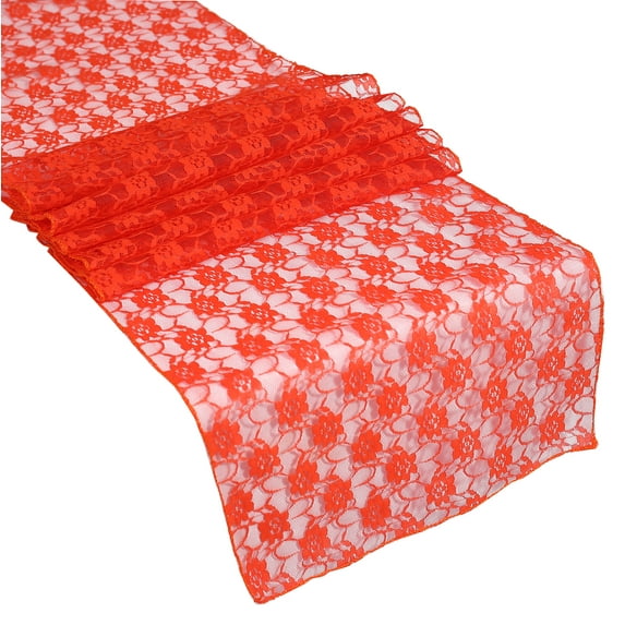 MDS Pack of 15 Wedding 12 x 108 inch Lace Table Runner for Wedding Banquet Decor Table Lace Runner- Red