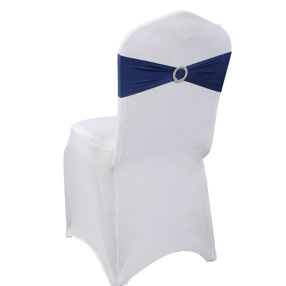 MDS Pack of 150 Spandex Chair Sashes Bow Ties With Buckle for Wedding - navy Blue