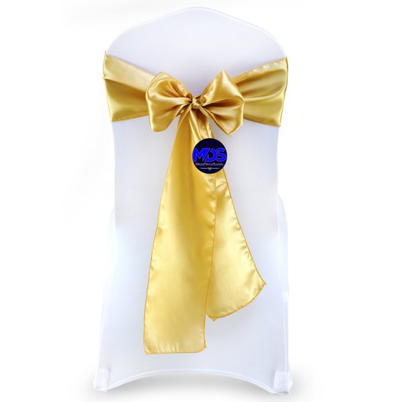 MDS Pack of 25 Satin Chair Sashes Bow Sash for Wedding and Events Decor -Gold