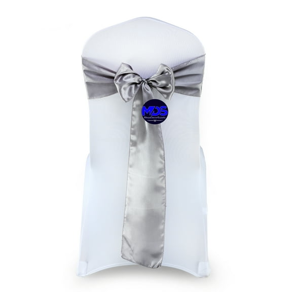 MDS Pack of 25 Satin Chair Sashes Bow Sash for Wedding and Events Decor -Silver gray