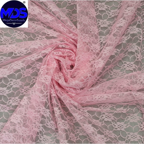 MDS Pack of 25 Yard Solid Lace Trim Fabric for Wedding Decoration by 55”- Pink