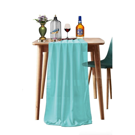 MDS Pack of 5 Wedding 27 x 120 inch Chiffon Table Runner for Wedding Decoration 10ft Runners - Aqua Blue