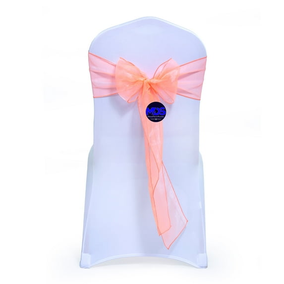 MDS Pack of 50 Organza Chair Sash Bow Sashes for Wedding Decoration -Light Orange