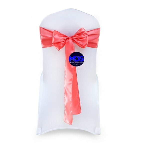 MDS Pack of 50 Satin Chair Sashes Bow Sash for Wedding and Events Decor -Coral