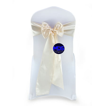 MDS Pack of 50 Satin Chair Sashes Bow Sash for Wedding and Events Decor -Cream