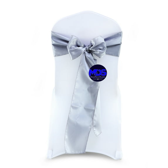 MDS Pack of 50 Satin Chair Sashes Bow Sash for Wedding and Events Decor - light silver
