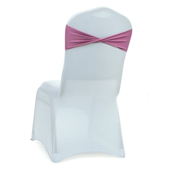 MDS Pack of 50 Spandex Chair Bow Sash Bands Ties Without Buckle for Wedding - Dusty Pink