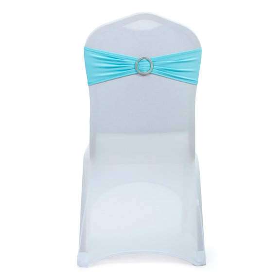 MDS Pack of 50 Spandex Chair Sashes Bow Ties With Buckle for Wedding - Aqua Blue