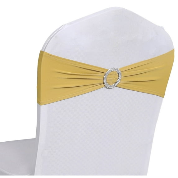 MDS Pack of 50 Spandex Chair Sashes Bow Ties With Buckle for Wedding - Gold