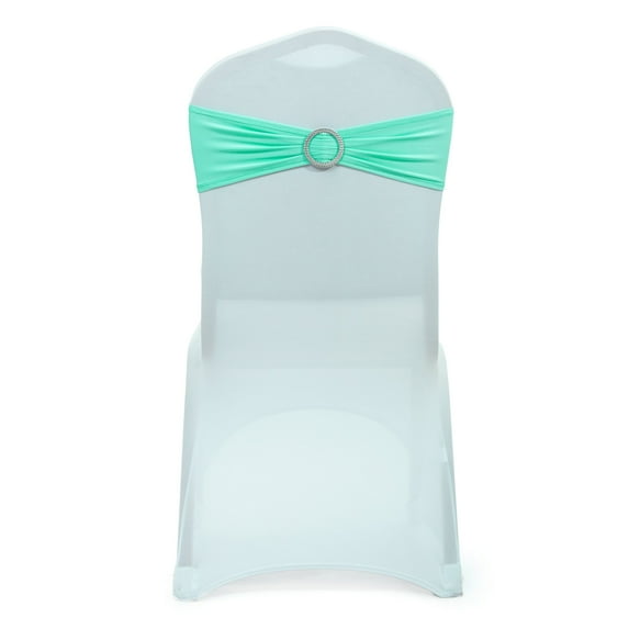 MDS Pack of 50 Spandex Chair Sashes Bow Ties With Buckle for Wedding - sea green