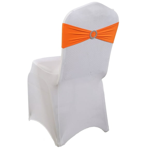 MDS Pack of 75 Spandex Chair Sashes Bow Ties With Buckle for Wedding - Orange