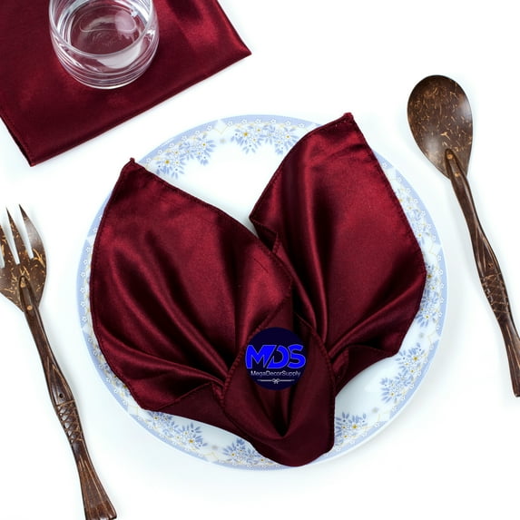 MDS Set Of 200 PCS Satin Napkins 12 X 12 Inch Square Dinner Napkins cloth handkerchief For Wedding Party Banquet Decoration - Maroon