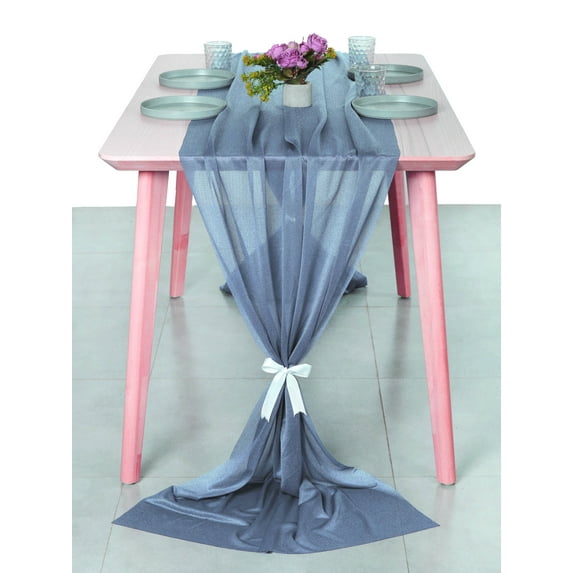 MDS pack of 1 Wedding 29 x 120 inches Sheer chiffon Table Runner for Rustic Boho Wedding Banquet Decor for 10Ft Table Runners - Dusty blue