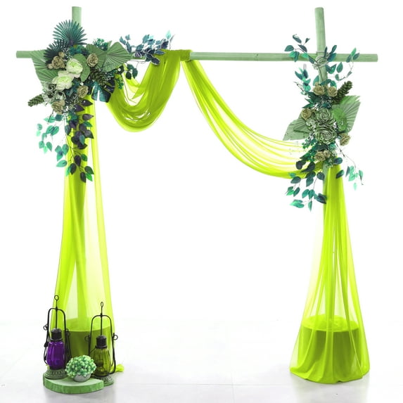 MDS pack of 1 panels (30" width x 20Ft Long) Wedding Arch Draping Fabric sheer Chiffon Fabric Drapery for Wedding Ceremony - Parrot green
