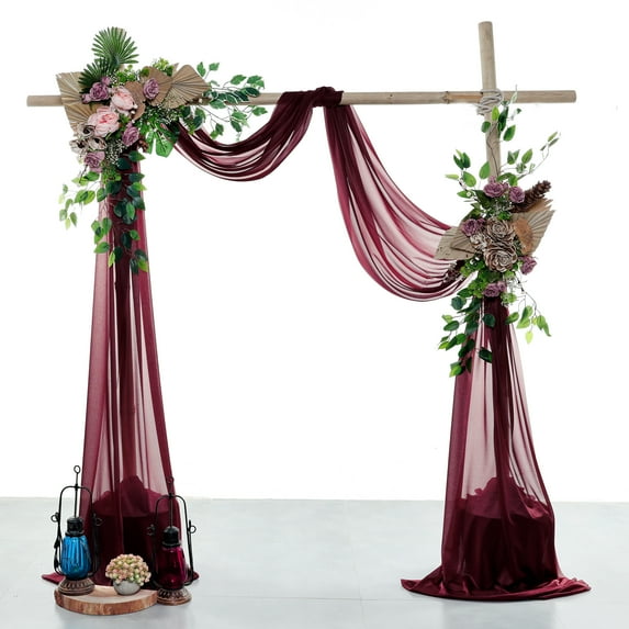 MDS pack of 1 panels (30" width x 20Ft Long) Wedding Arch Draping Fabric sheer Chiffon Fabric Drapery for Wedding Ceremony - burgundy