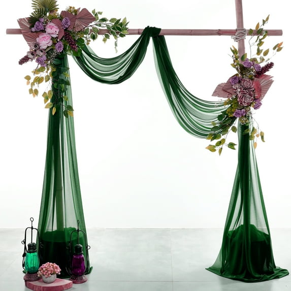 MDS pack of 1 panels (30" width x 20Ft Long) Wedding Arch Draping Fabric sheer Chiffon Fabric Drapery for Wedding Ceremony - hunter green
