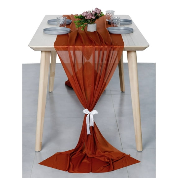 MDS pack of 12 Wedding 29 x 120 inches Sheer chiffon Table Runner for Rustic Boho Wedding Banquet Decor for 10Ft Table Runners - Terracotta