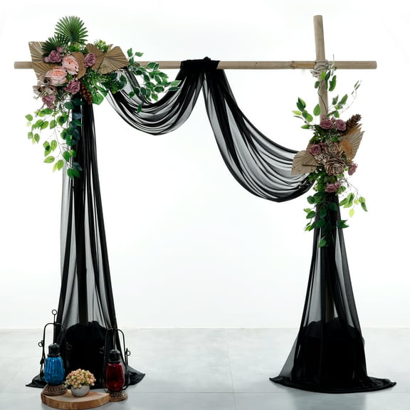 MDS pack of 2 panels (30" width width x 20Ft Long Long ) Wedding Arch Draping Fabric sheer Chiffon Fabric Drapery for Wedding Ceremony - Black