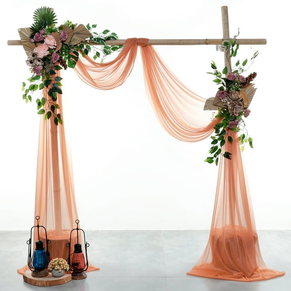 MDS pack of 2 panels (30" width width x 20Ft Long Long ) Wedding Arch Draping Fabric sheer Chiffon Fabric Drapery for Wedding Ceremony - Coral Peach