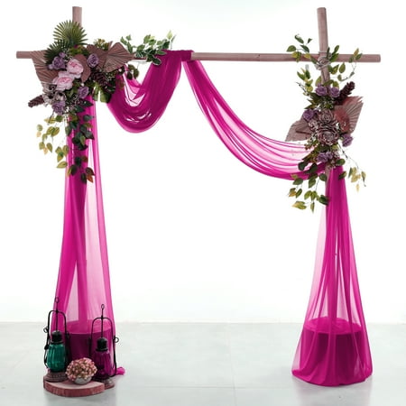 MDS pack of 2 panels (30" width width x 20Ft Long Long ) Wedding Arch Draping Fabric sheer Chiffon Fabric Drapery for Wedding Ceremony - Magenta