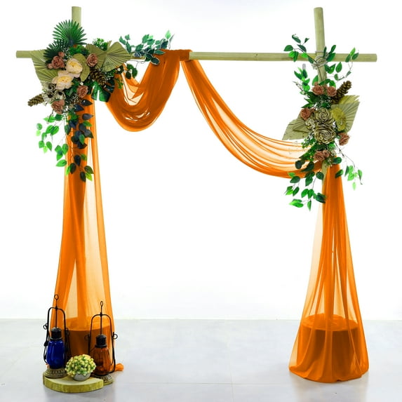 MDS pack of 2 panels (30" width width x 20Ft Long Long ) Wedding Arch Draping Fabric sheer Chiffon Fabric Drapery for Wedding Ceremony - Orange