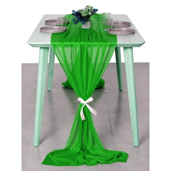 MDS pack of 20 Wedding 29 x 120 inches Sheer chiffon Table Runner for Rustic Boho Wedding Banquet Decor for 10Ft Table Runners - Green