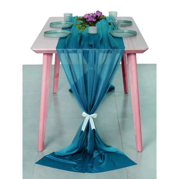 MDS pack of 25 Wedding 29 x 120 inches Sheer chiffon Table Runner for Rustic Boho Wedding Banquet Decor for 10Ft Table Runners - Dark teal