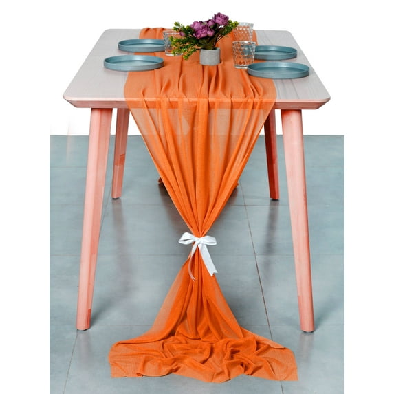 MDS pack of 25 Wedding 29 x 120 inches Sheer chiffon Table Runner for Rustic Boho Wedding Banquet Decor for 10Ft Table Runners - Orange